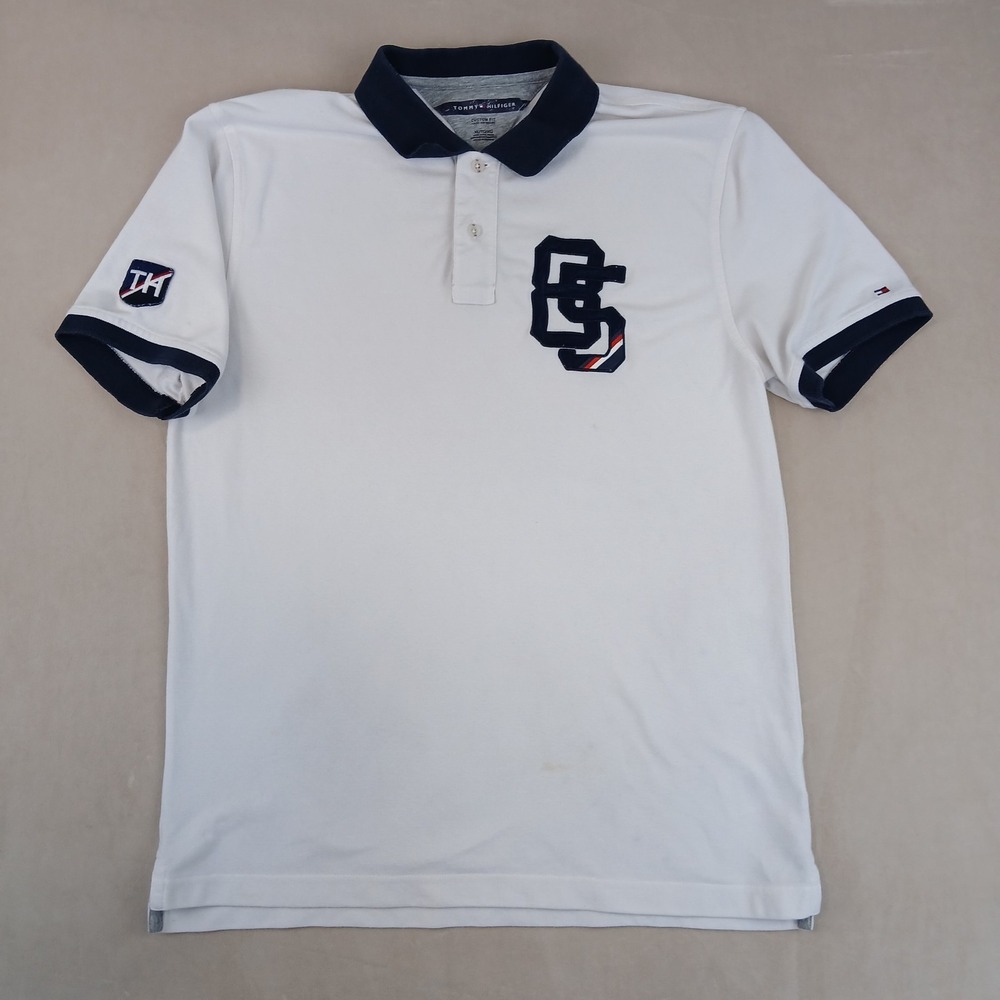 Tommy Hilfiger XL Mens Polo Shirt Pique Knit Rugby Style FLAW 21x28 Fits A Small